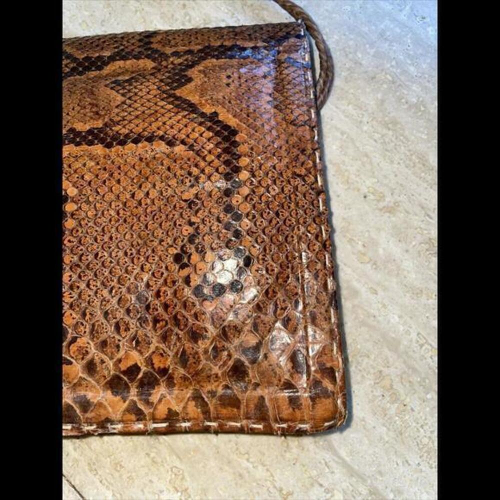 VTG Brown Python Snake Skin Leather Envelope‎ Clu… - image 12
